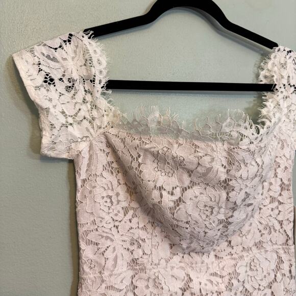 Tobi Mini Floral Lace Dress M White Off Shoulder Bodycon Cocktail Party Prom NWT - Picture 7 of 12